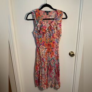 Lauren Ralph Lauren GUC pink/orange floral ruffled neck dress Size medium